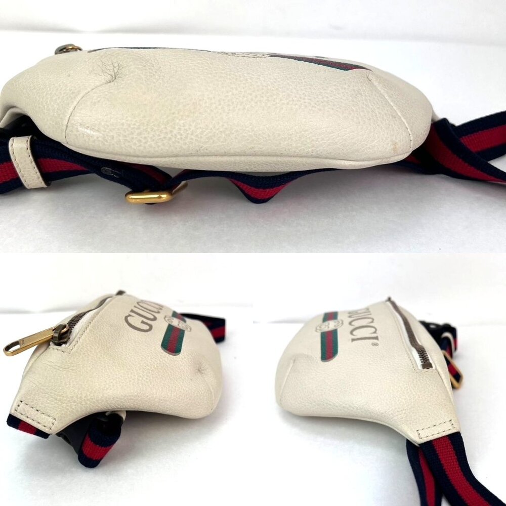Gucci Logo White Leather Web Belt Sling Bag - Picture 7 of 12